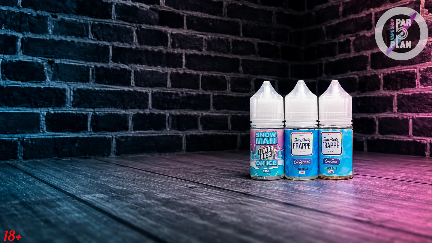 Три флакона Juice Man Flavor Base 13 мл: Snow Man On Ice, Frappe Original и Frappe On Ice